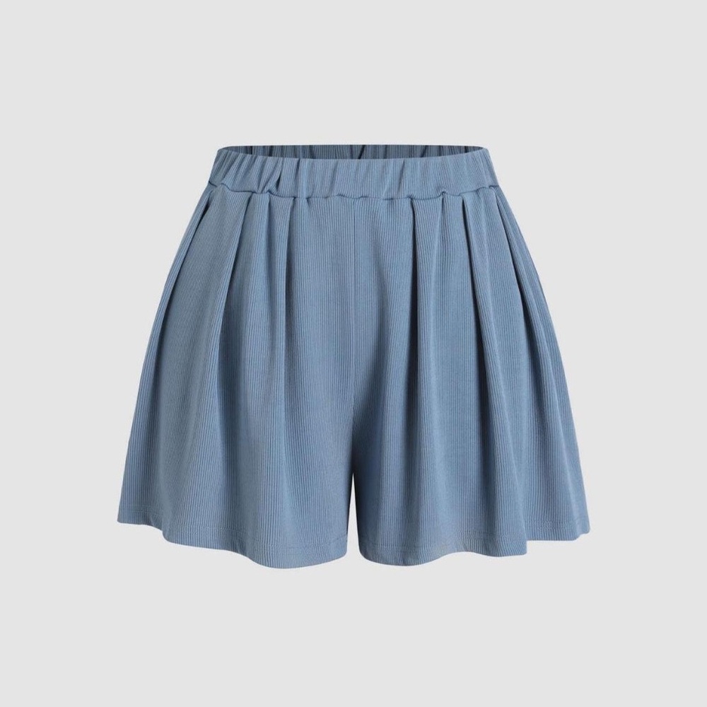 New CIDER Medium M Blue Flounce Ribbed Knit Pull On Stretch Shorts‎ Pockets